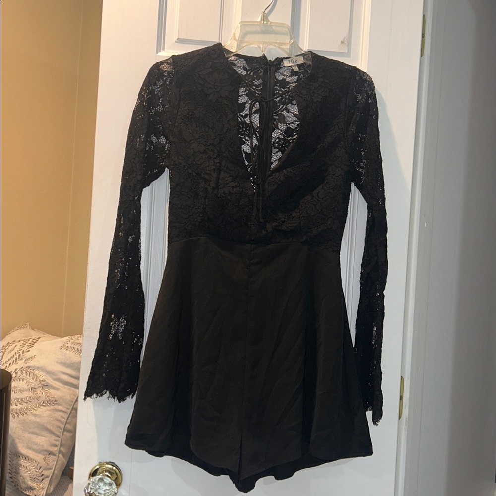 Tobi Black Lace Long Sleeve Romper